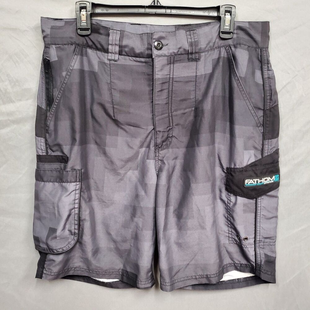 Fathom Tournament Quality Offshore Tackle Men's Black Geometric Shorts 36